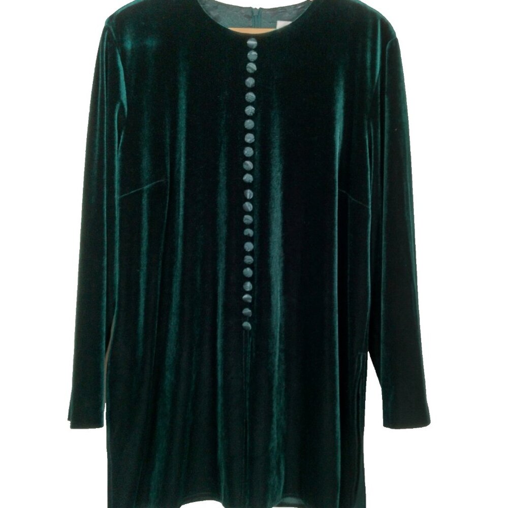 Vintage 1990s JBS LTD Shirt 16W Emerald Green Velour Button Fairy Fairycore